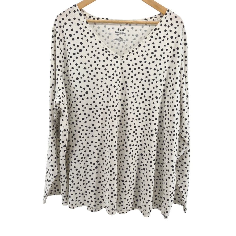 EVRI Everyday Tee Supersoft Relaxed Fit Polka Dot Long Sleeve Top‎ 3X
